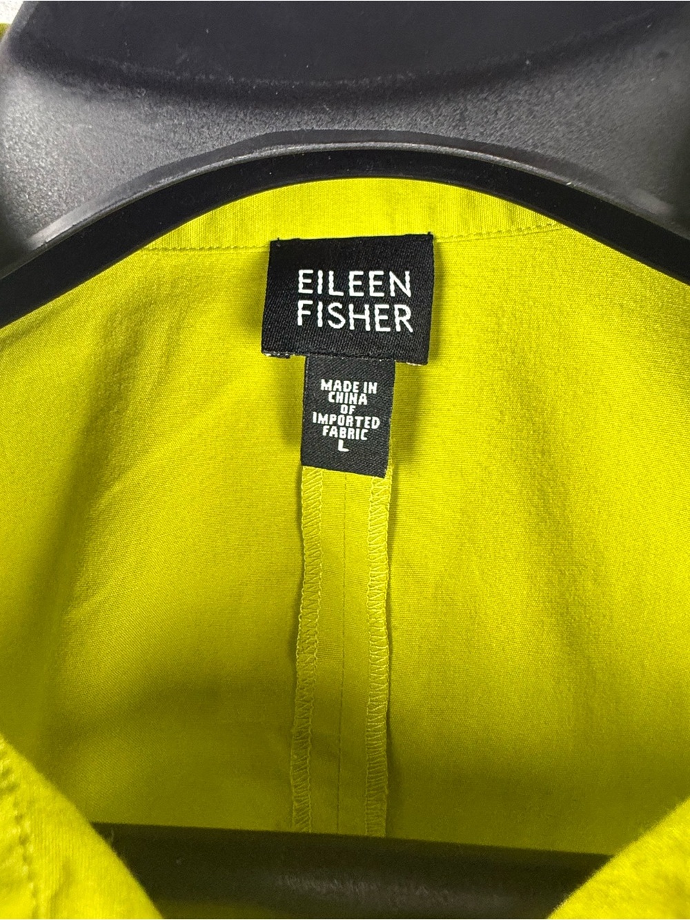 Eileen Fisher Women's Top Sz Large Chartreuse Green Button Cotton 3/4 Sleeve - Picture 6 of 7